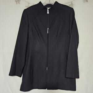 Blushe Impressions Black Wool Blend Lined Long Blazer Jacket Mandarin Collar